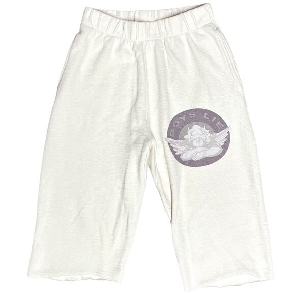 BOYS LIE Blindsided Cropped Terry Sweatpants Sand Angel Graphic Size S *altered* - Picture 1 of 8